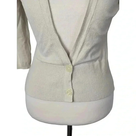 Loft Womens Cream Knit Deep V-neck Cardigan 3/4 Sleeve Size XS - Picture 3 of 9